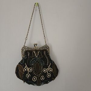 Vintage Bijoux Terner Black and Gold Beaded Clutch